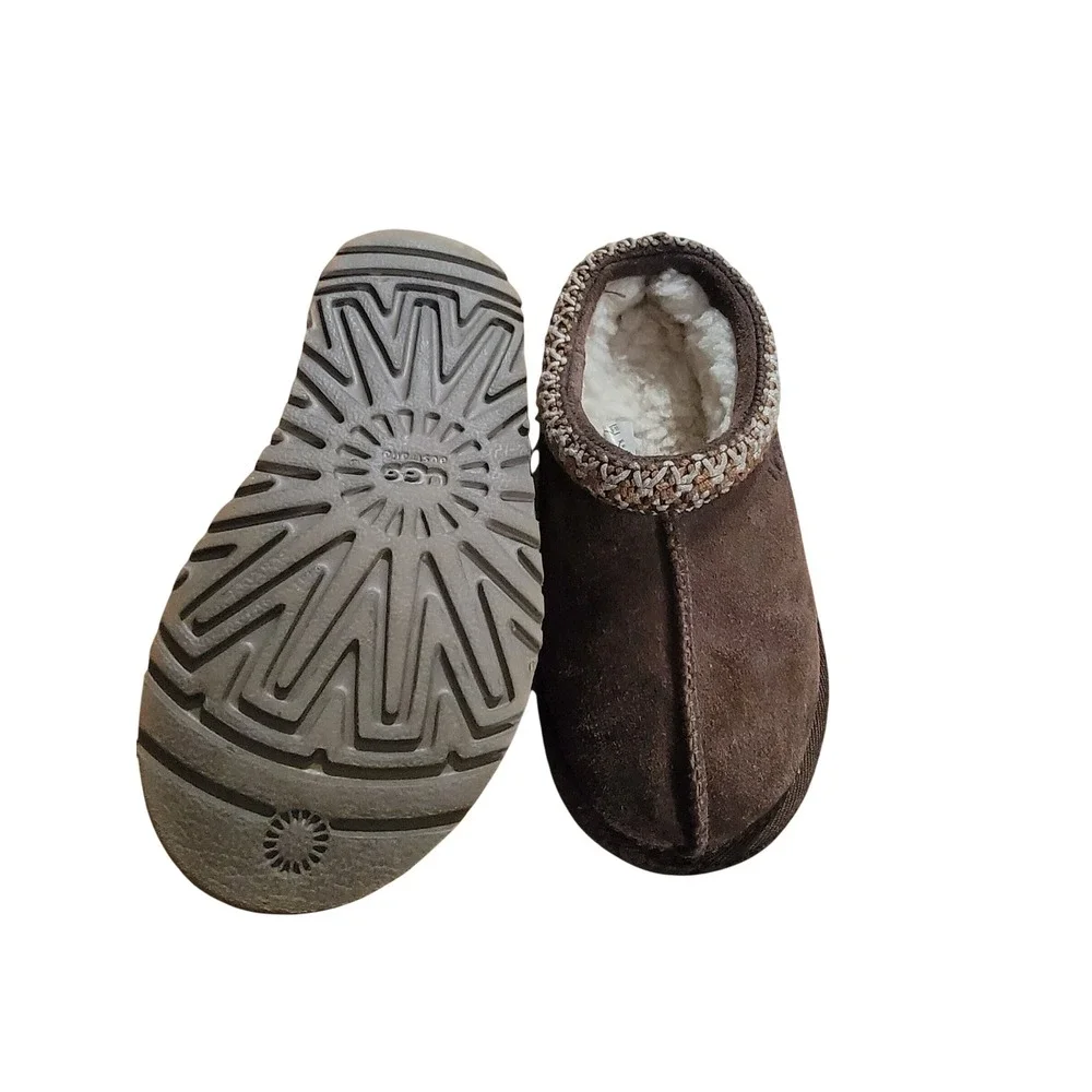 UGG Tasman Kids Chocolate Brown Suede Slip On Slippers Shoes 1019066K
